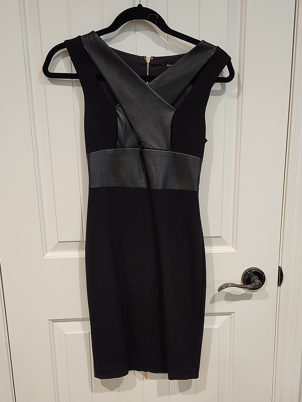 Marciano Black Sheath Dress with Faux-Leather Trim